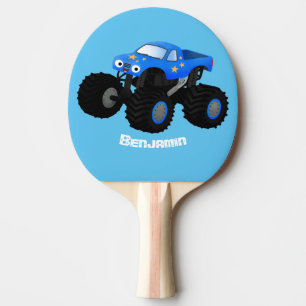 Raquete De Ping Pong Ilustração de desenho animado de monstro azul boni