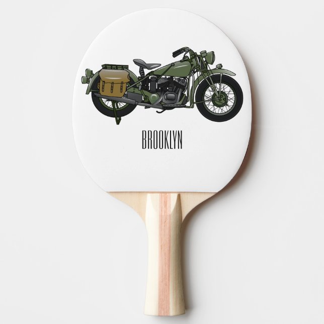 Raquete De Ping Pong Ilustração de desenho animado de motocicleta milit (Frente)