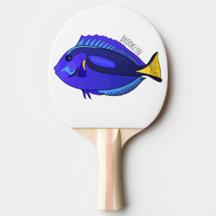 Raquete De Ping Pong Ilustração de desenho animado de peixe marrom azul