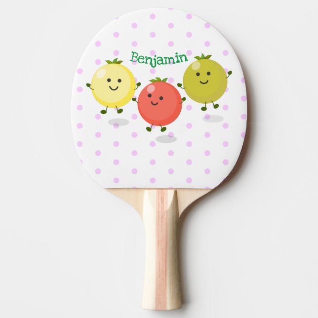 Raquete De Ping Pong Ilustração de desenho animado de tomate de cereja (Frente)