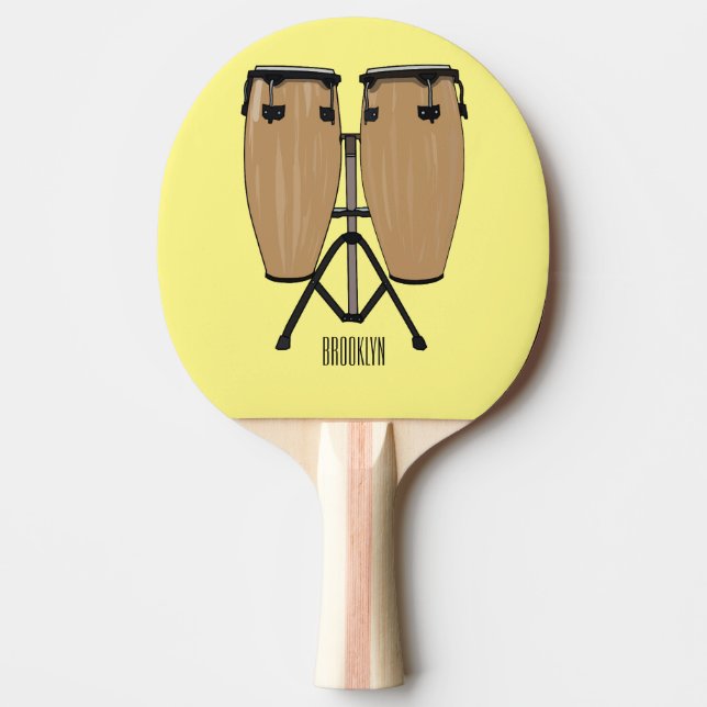 Raquete De Ping Pong Ilustração de desenho animado do tambor de bongo (Frente)