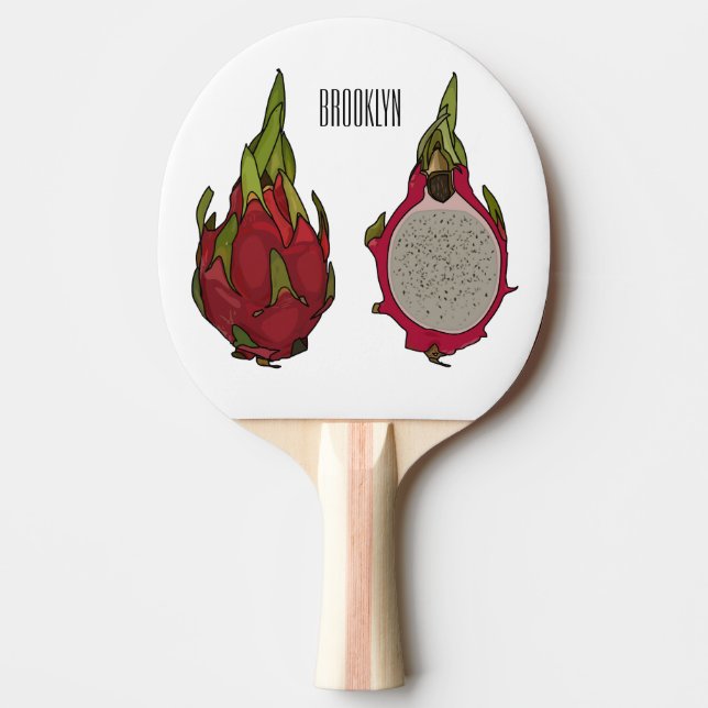 Raquete De Ping Pong Ilustração de desenho de fruta do dragão (Frente)