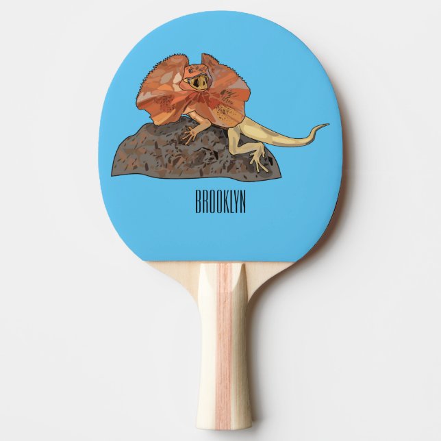 Raquete De Ping Pong Ilustração de desenho de lagarto de pescoço frito (Frente)