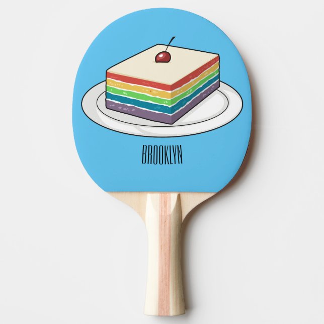 Raquete De Ping Pong Ilustração de desenho do bolo-arco-íris (Frente)