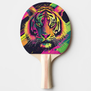 Raquete De Ping Pong Ilustração de Tigre de Arte pop com Cores Néon