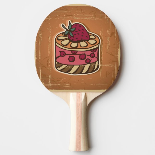 Raquete De Ping Pong Ilustração do bolo no estilo retro (Frente)