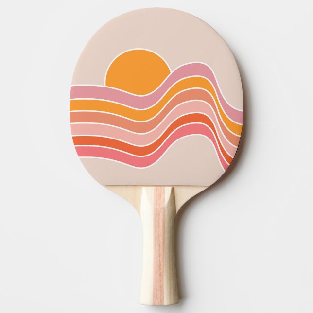 Raquete De Ping Pong Ilustração do nascer do sol no estilo retrô (Frente)