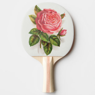 Raquete De Ping Pong Ilustração Floral Rosa Antiga Cottagecore