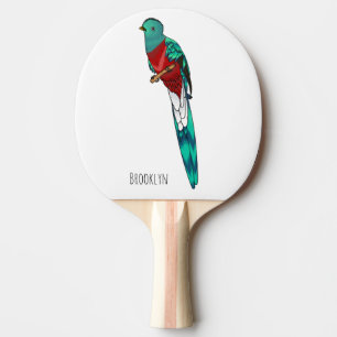 Raquete De Ping Pong Ilustração quetzal de desenho animado de ave respo
