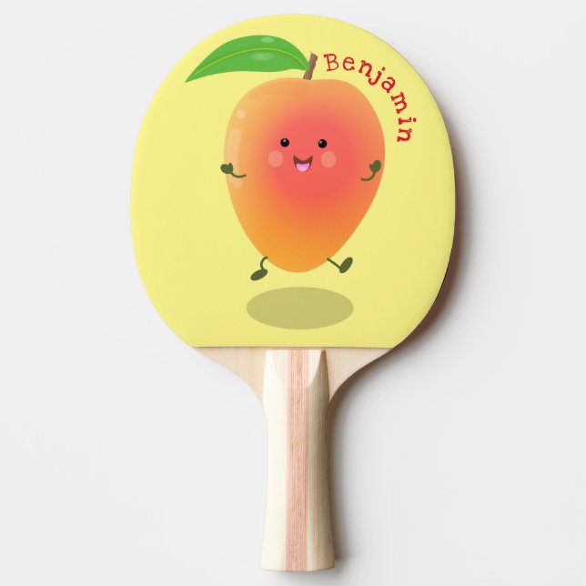 Raquete De Ping Pong Imagem de desenho animado amarelo de manga feliz e (Frente)