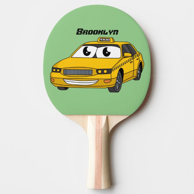 Raquete De Ping Pong Imagem de desenho animado de táxi amarelo bonito (Frente)