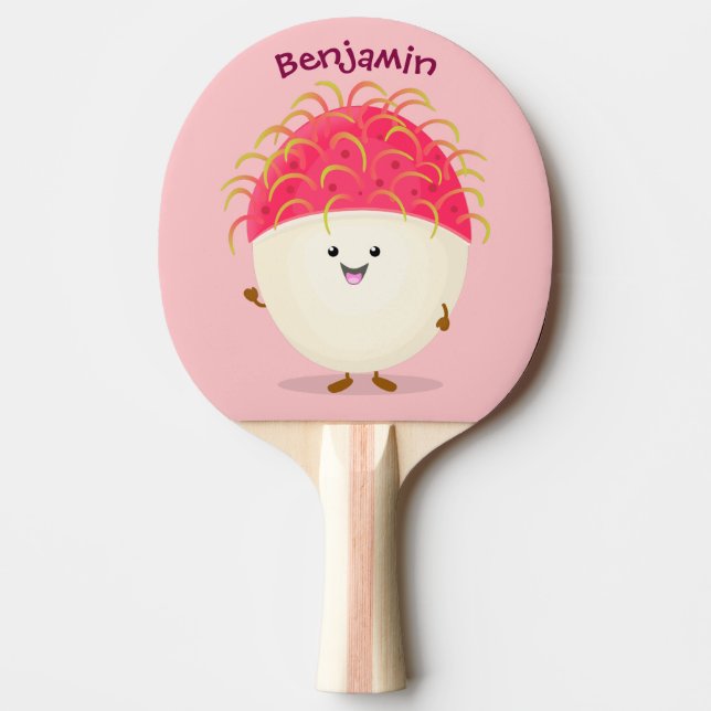 Raquete De Ping Pong Imagem de desenho animado rosa-claro (Frente)