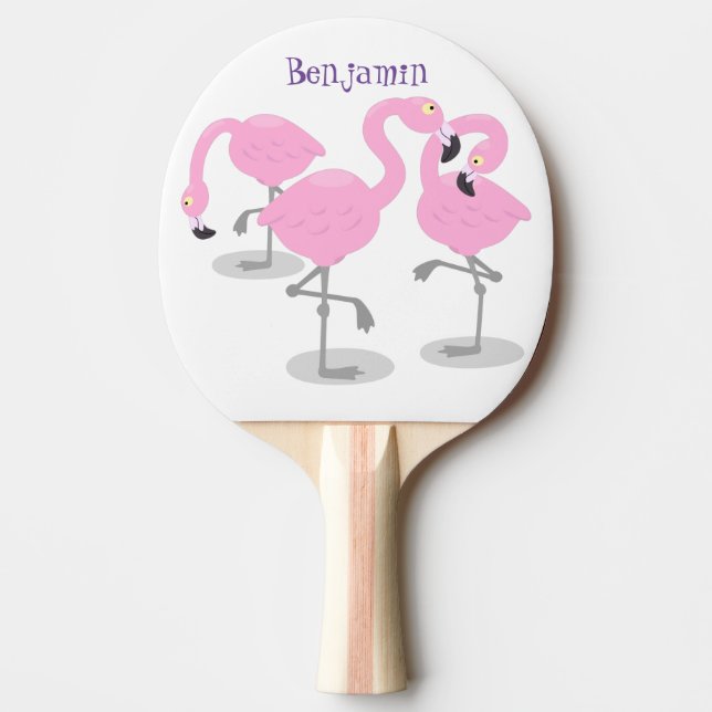 Raquete De Ping Pong Imagem de desenho animado rosa-claro flamingo trio (Frente)