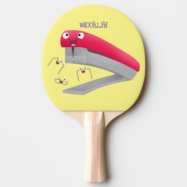 Raquete De Ping Pong Imagem do desenho animado vermelho-feliz grampeado (Frente)