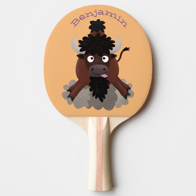 Raquete De Ping Pong Imagem engraçada de desenho animado de bisonte de  (Frente)