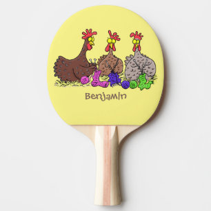 Raquete De Ping Pong Imagem engraçada de desenho animado de galinhas