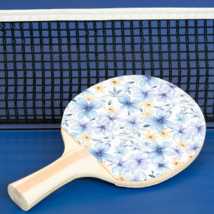 Raquete De Ping Pong impermeável floral azul de aquarela