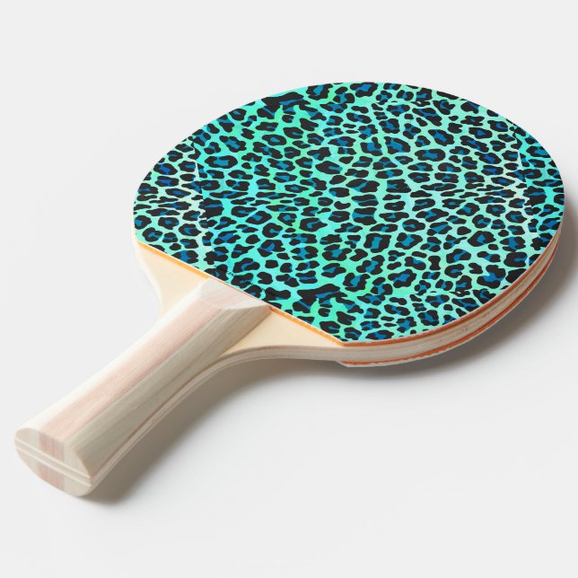 Raquete De Ping Pong Impressão de Leopard Black and Teal (Frente inclinada)