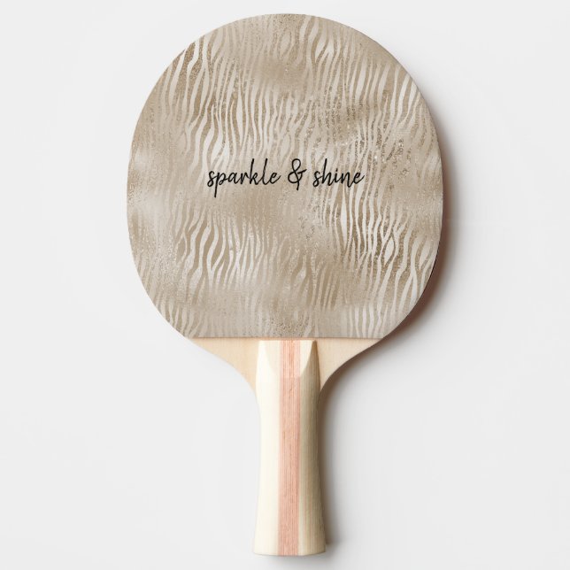 Raquete De Ping Pong Impressão Dourada Glam Glitzy Zebra (Frente)