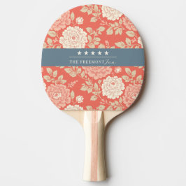 Raquete De Ping Pong Impressão Floral em Bloco Vermelho Branco Azul Est