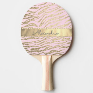 Raquete De Ping Pong Impressão Zebra brilhante em Lâmpada Rosa