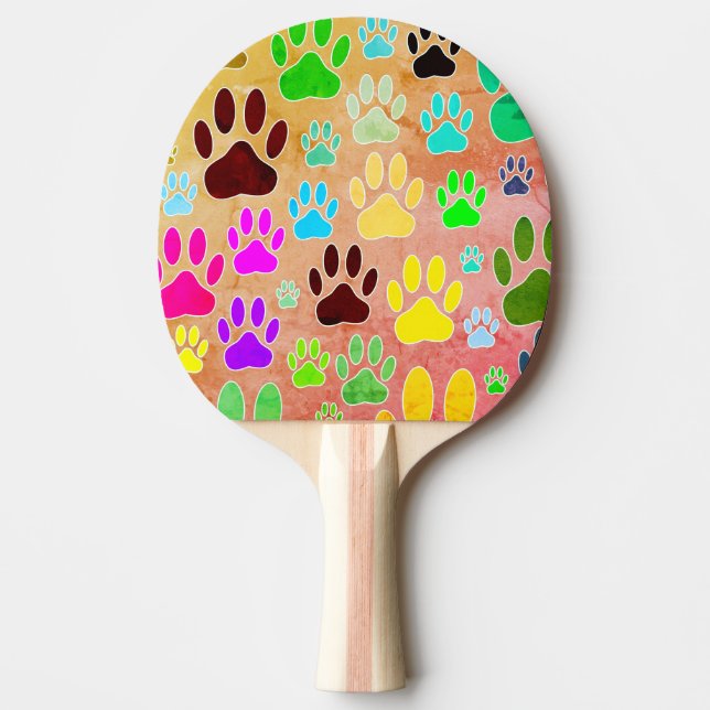 Raquete De Ping Pong Impressões Da Pata Do Cão Sobre O Fundo Da Vintage (Frente)