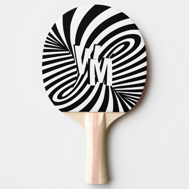 Raquete De Ping Pong Iniciais de Padrão de Zebra Abstrato branco retrô  (Frente)