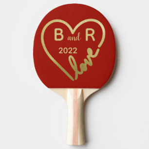 Raquete De Ping Pong Iniciais do Coração Adoram Dia do Namorados Verm