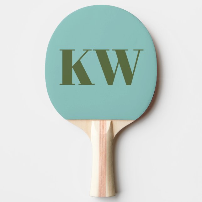 Raquete De Ping Pong Inicials Personalizadas em Azul Verde Moderno Mono (Frente)