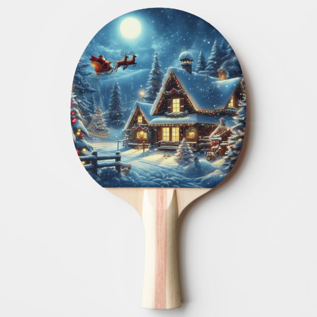 Raquete De Ping Pong Inverno/Papais noeis/Natal/Neve (Frente)