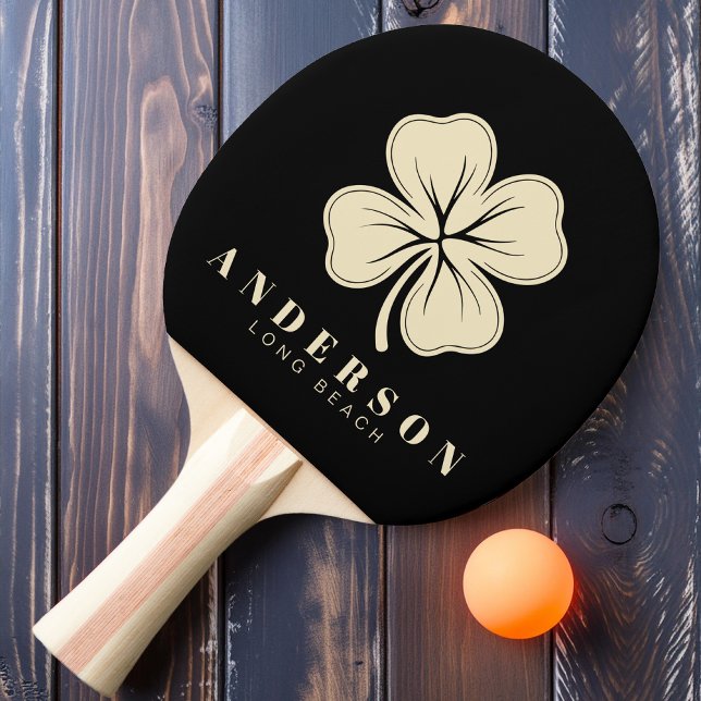Raquete De Ping Pong Irlandês Lucky Quatro Folha com Nome Preto (Criador carregado)
