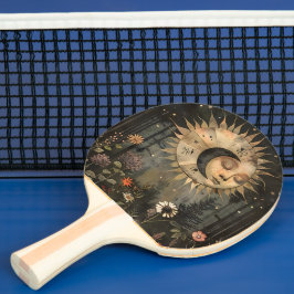 Raquete De Ping Pong Jardim Boho Celestial Sol Lua Flor Silvestre