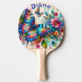 Raquete De Ping Pong Jardim Floral de Borboleta de Aquarela Personaliza