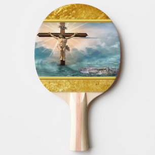 Raquete De Ping Pong Jesus que pendura de uma cruz cristã da