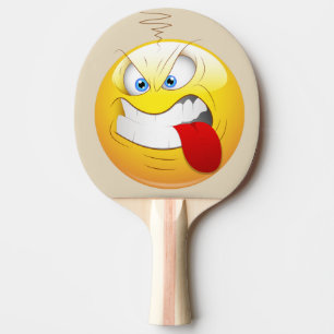 Raquete De Ping Pong Jogo na cara feliz irritada no amarelo