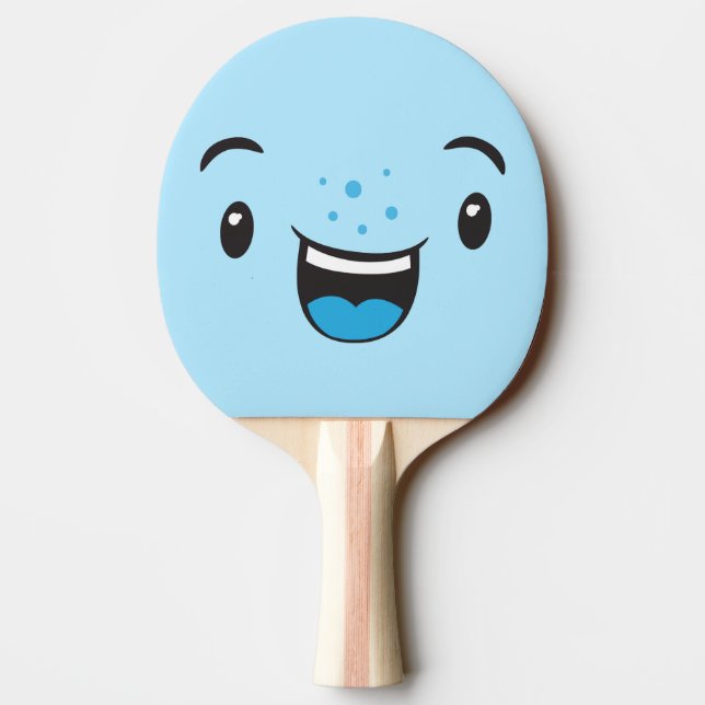 Raquete De Ping Pong Kawaii Face Ping Pong Paddle Azul Sorria (Verso)