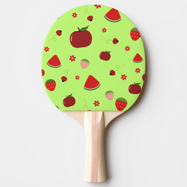 Raquete De Ping Pong Kawaii Red Fruits Pattern in Lime Green (Frente)
