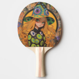Raquete De Ping Pong Kawaii Witch & Eyeball Hat em Cidade Fantástica