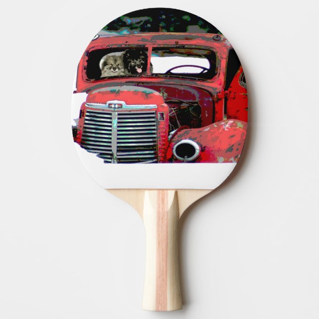 Raquete De Ping Pong Keeshond Christmas Old Truck Painting Art (Frente)