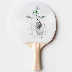 Raquete De Ping Pong Keeshond Christmas Snowman Pinting Art