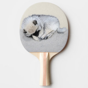 Raquete De Ping Pong Keeshond Dormindo Puppy Pintura Original