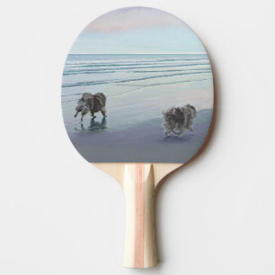 Raquete De Ping Pong Keeshonds na Arte de Cão de Pintura em Seashore