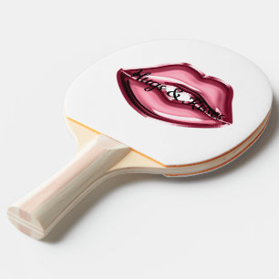 Raquete De Ping Pong Lábios Vermelhos Beijam Corações