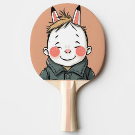 Raquete De Ping Pong Lächelnder Junge mit Hasenohren Kindliche Freude 