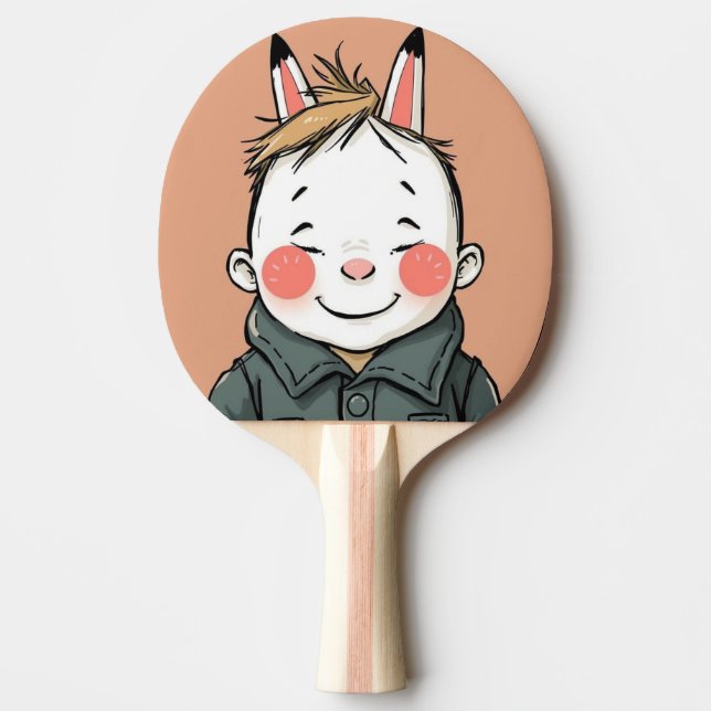 Raquete De Ping Pong Lächelnder Junge mit Hasenohren Kindliche Freude  (Frente)