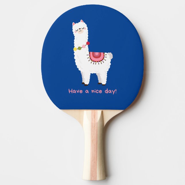 Raquete De Ping Pong Lama Alpaca Lama, Azul E Bonito, Tem Um Bom Dia (Frente)