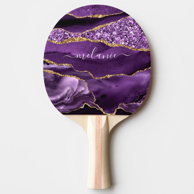 Raquete De Ping Pong Lâmina Dourada Roxa Seu Nome Ping Pong Paddle (Frente)