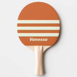 Raquete De Ping Pong Laranja Retrô com Três Listras Horizontais e Nome