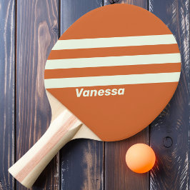 Raquete De Ping Pong Laranja Retrô Três Listras com Nome