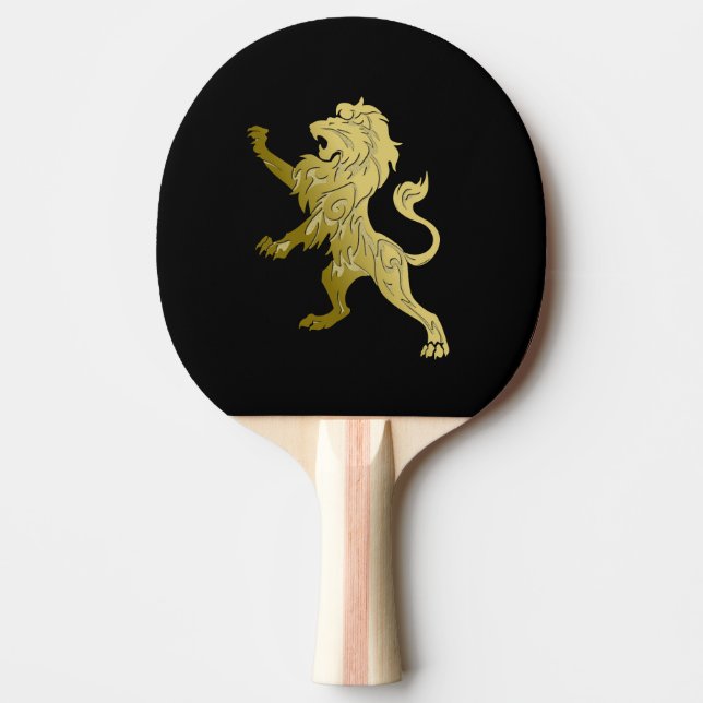 Raquete De Ping Pong Leão Real ouro em Preto (Frente)